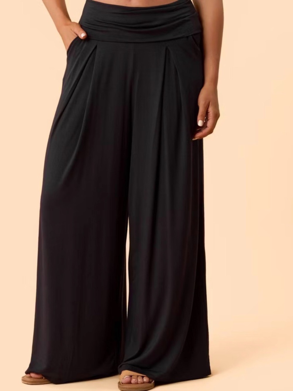 Logilates Black Wide-Leg Fold-Over Waist Pants